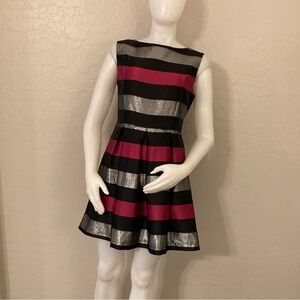 Charming Charlie Metallic Stripes Sleeveless Fit and Flare Dress M